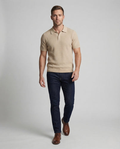 Herren Strick Poloshirt Kurzarm Baumwollmix