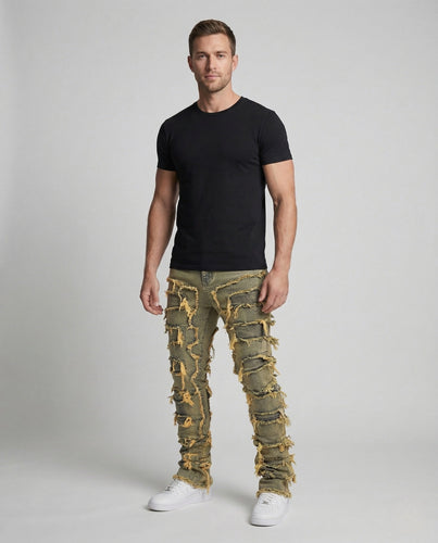 Herren Slim Fit Jeans mit Fransenstreifen
