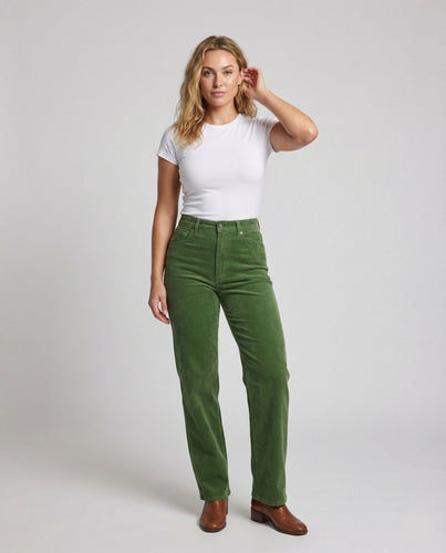 Damen Cordhose High Waist Gerades Bein Gesäßtaschen