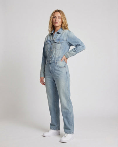 Damen Jeans Overall Gerades Bein Knopfleiste Brusttaschen