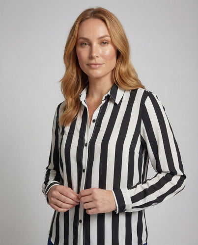 Damen Hemdbluse Gestreift Langarm Knopfleiste