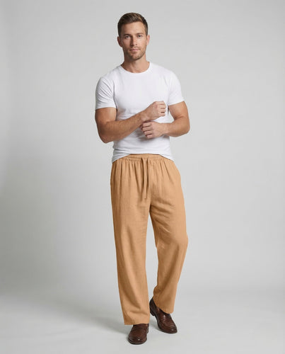 Herren Leinenhose Weit Elastischer Bund