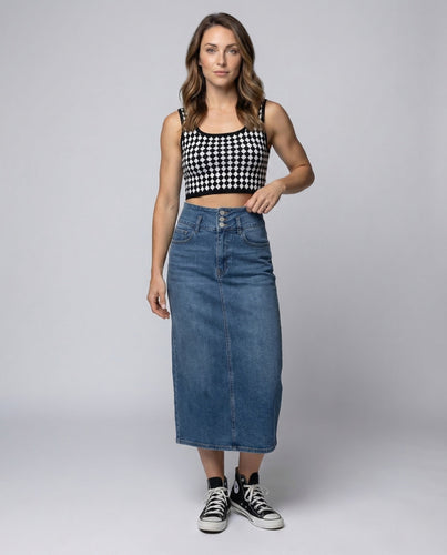 Damen Jeans Midirock Frontschlitz