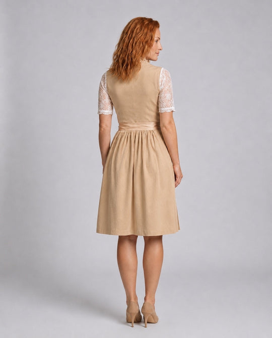 Damen Traditionelles Dirndlkleid mit Schnürmieder, Schürze & Spitzenbluse