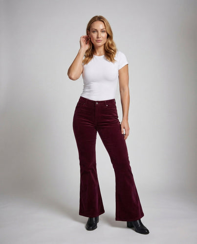 Damen Cordhose Schlag High Waist Stretch Avellé
