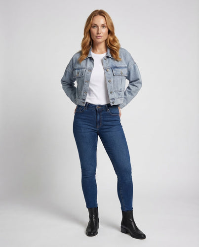 Damen Jeansjacke Kurz Stickerei