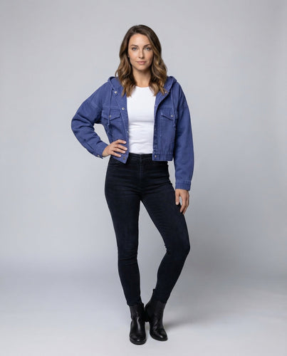 Damen Jeansjacke Kurz Kapuze