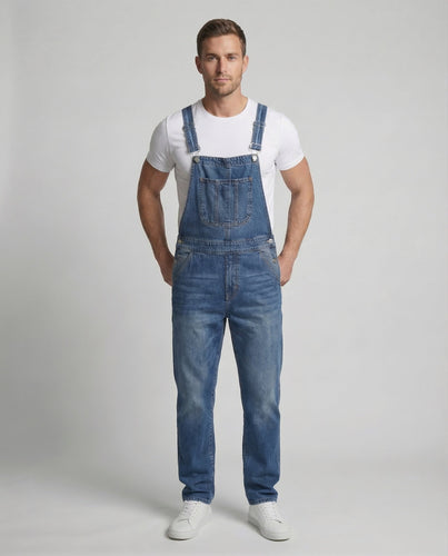 Herren Jeans Latzhose aus Robuster Denim mit Verstellbaren Trägern & Praktischen Taschen