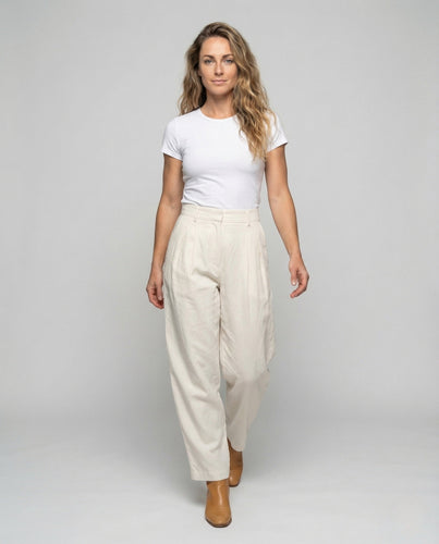 Damen Leinen Set Pullover Bundfaltenhose - Arvani