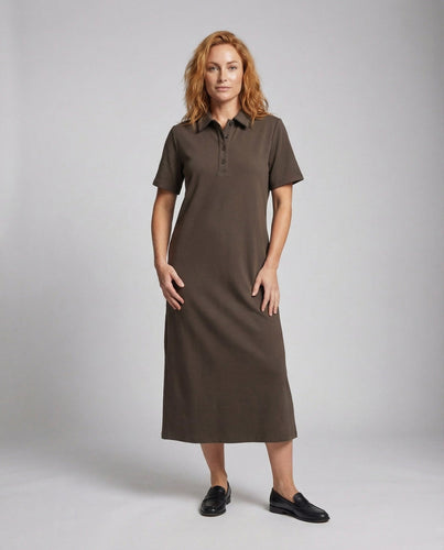 Damen Polokleid Maxi Baumwolle