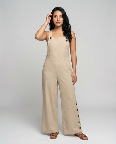 Damen Leinen Overall Weit