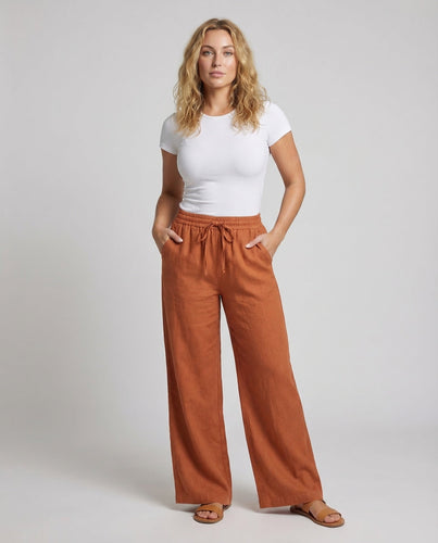 Damen Leinenhose Weit Tunnelzug