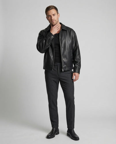 Herren Lederoptik Blouson Weit