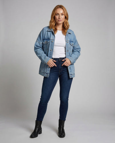 Damen Denimjacke Lang Oversize