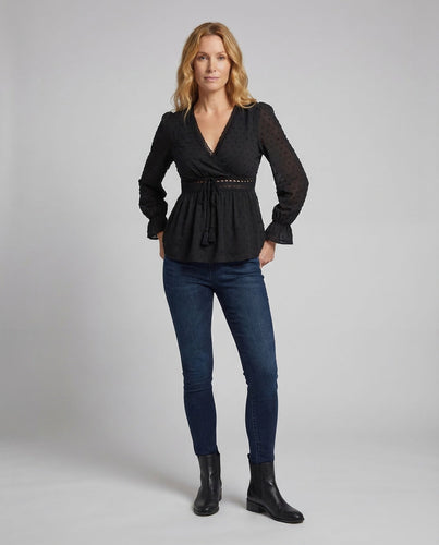 Damen Boho Wickelbluse Häkelband