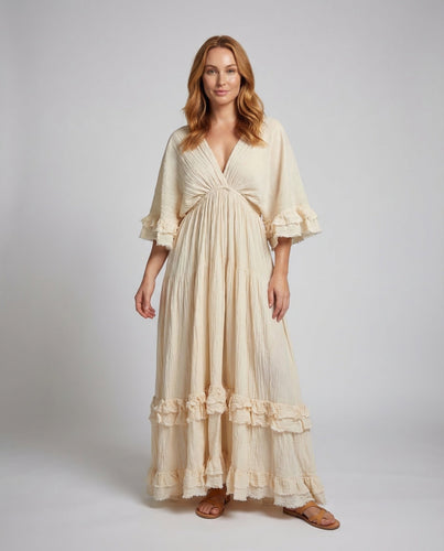 Damen Maxikleid Empire Volant