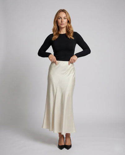 Damen Satin Maxirock Stretch