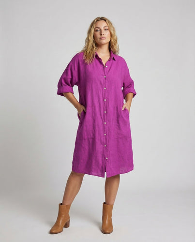 Damen A-Linien-Hemdkleid Leinenmischung