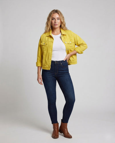 Damen Kastige Kurzjeansjacke Pattentaschen