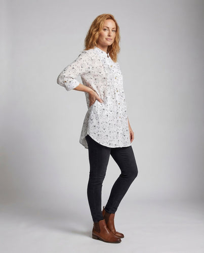 Damen Tunika-Bluse Feine Brustfalten