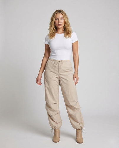 Damen Stufen-Cargohose Weites Bein Tunnelzug