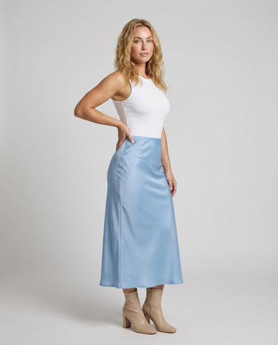 Damen Satin-Midirock Schrägschnitt