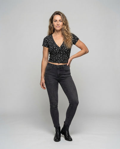 Damen Wickel-Crop-Top Rosenprint