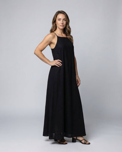 Damen Viskose-Leinen-Maxikleid Spaghettiträger