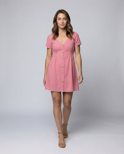Damen Babydoll-Minikleid Holzknopfleiste