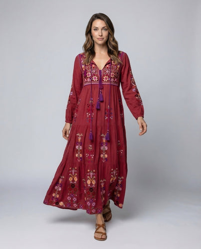 Damen Boho-Maxikleid Mehrlagiger Stufenrock