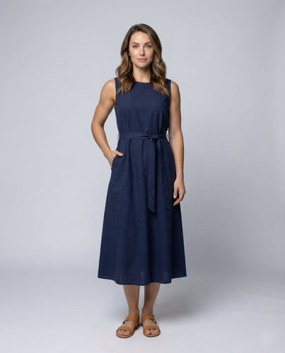 Damen ärmelloses Midikleid Taillenschärpe