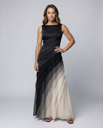 Damen Abendkleid Satin-Oberteil Chiffon-Stufen