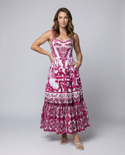 Damen Boho-Maxikleid Ornamentaler Kachelprint
