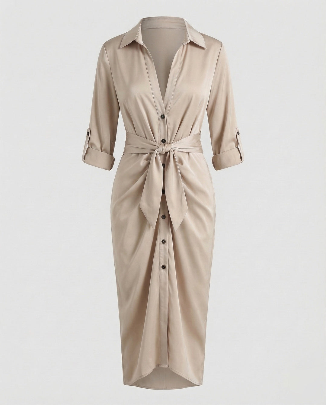 Damen Hemdblusen-Wickelkleid Bindegürtel