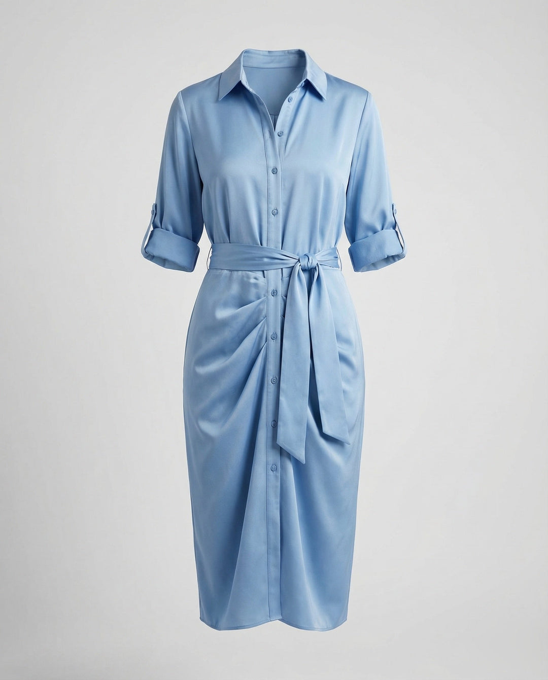 Damen Hemdblusen-Wickelkleid Bindegürtel