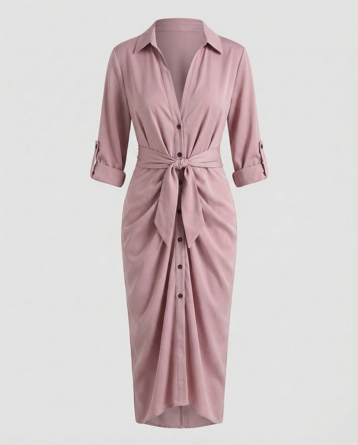 Damen Hemdblusen-Wickelkleid Bindegürtel