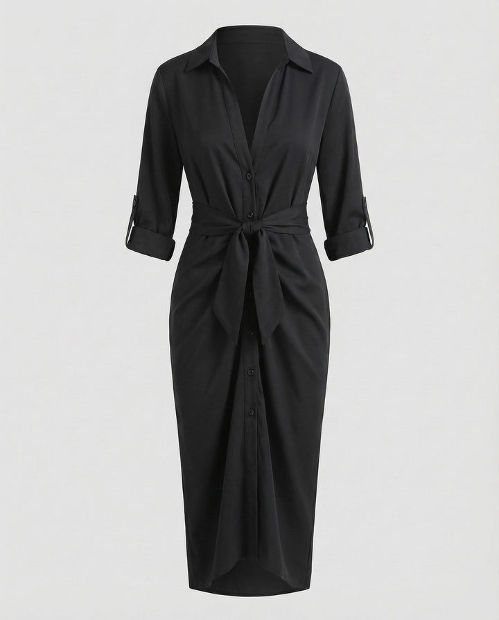 Damen Hemdblusen-Wickelkleid Bindegürtel