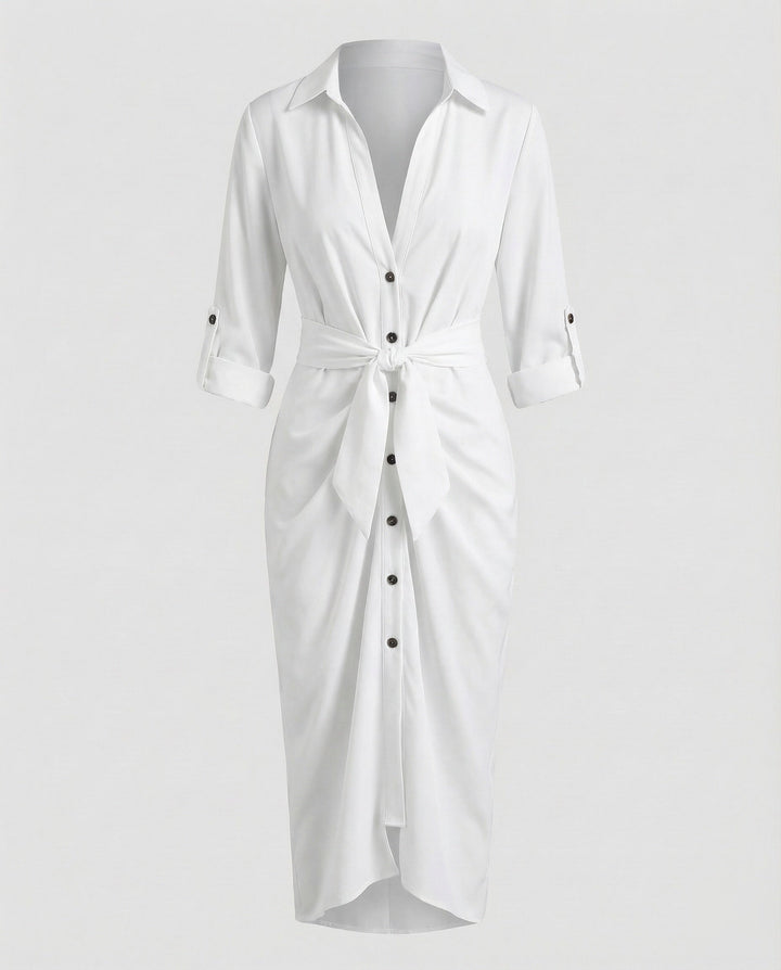 Damen Hemdblusen-Wickelkleid Bindegürtel