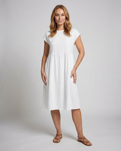 Damen Empire-Midikleid Strukturierte Leinenoptik