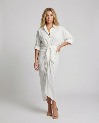 Damen Wickel-Hemdblusen-Midikleid Tulpenrock
