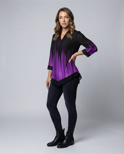 Damen Ombre-Longbluse Faltenoptik Zipfelsaum