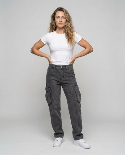 Damen Cargo-Jeans Used-Look Klappentaschen