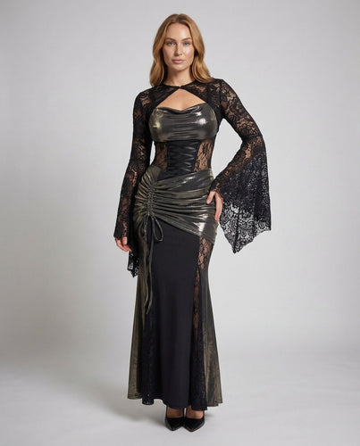 Damen Gothic-Abendkleid mit Spitzen-Einsätzen