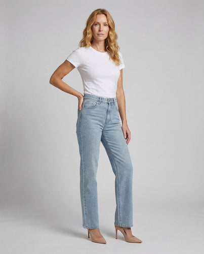 Damen hochtaillierte Denim-Jeans mit Strass
