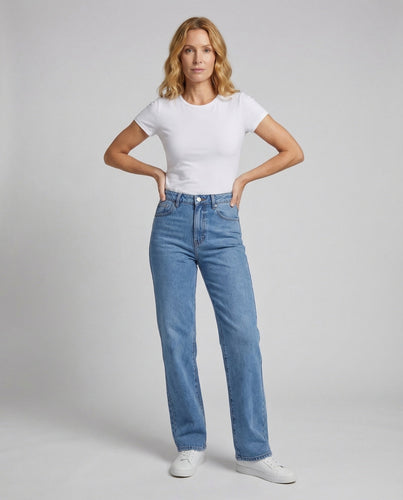 Damen hochtaillierte entspannte Jeanshose