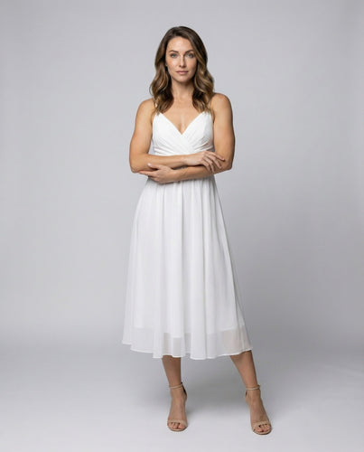 Damen elegantes Chiffon-Plissee-Maxikleid