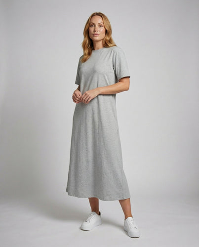 Damen knöchellanges Jersey-Maxikleid im T-Shirt-Stil