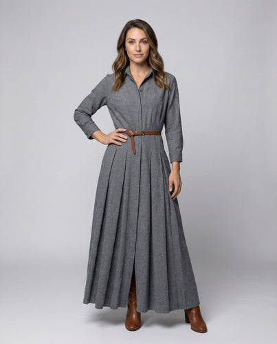 Damen langes Hemd-Kleid im Workwear-Stil - Vittorelli