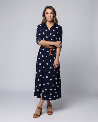 Damen lässiges Hemdkleid mit Punktmuster