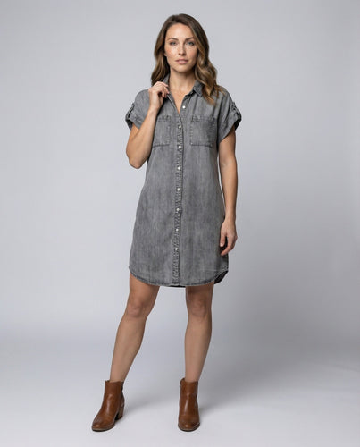 Damen lässiges Jeans-Hemdblusenkleid